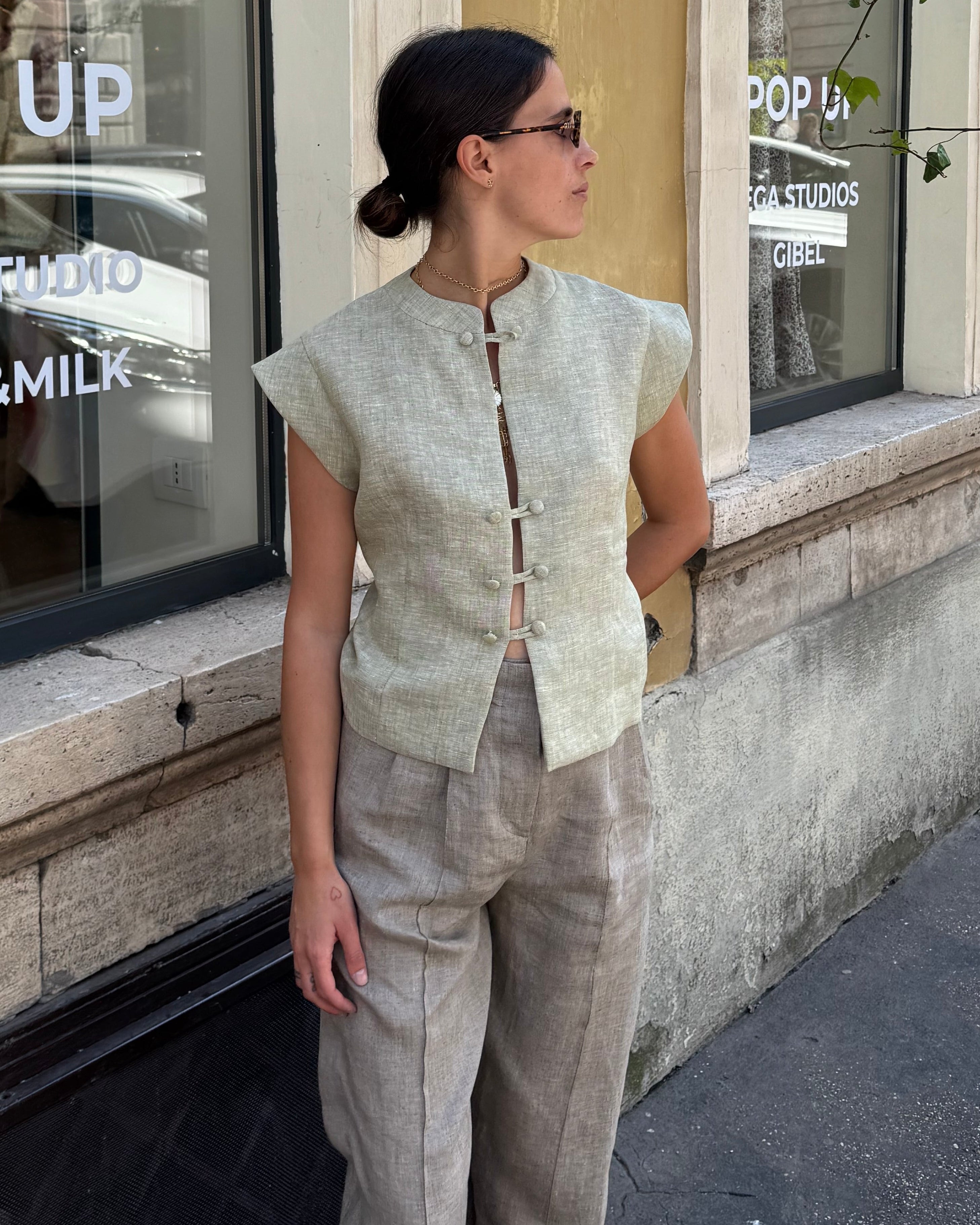 Amanda fiammato verde in lino